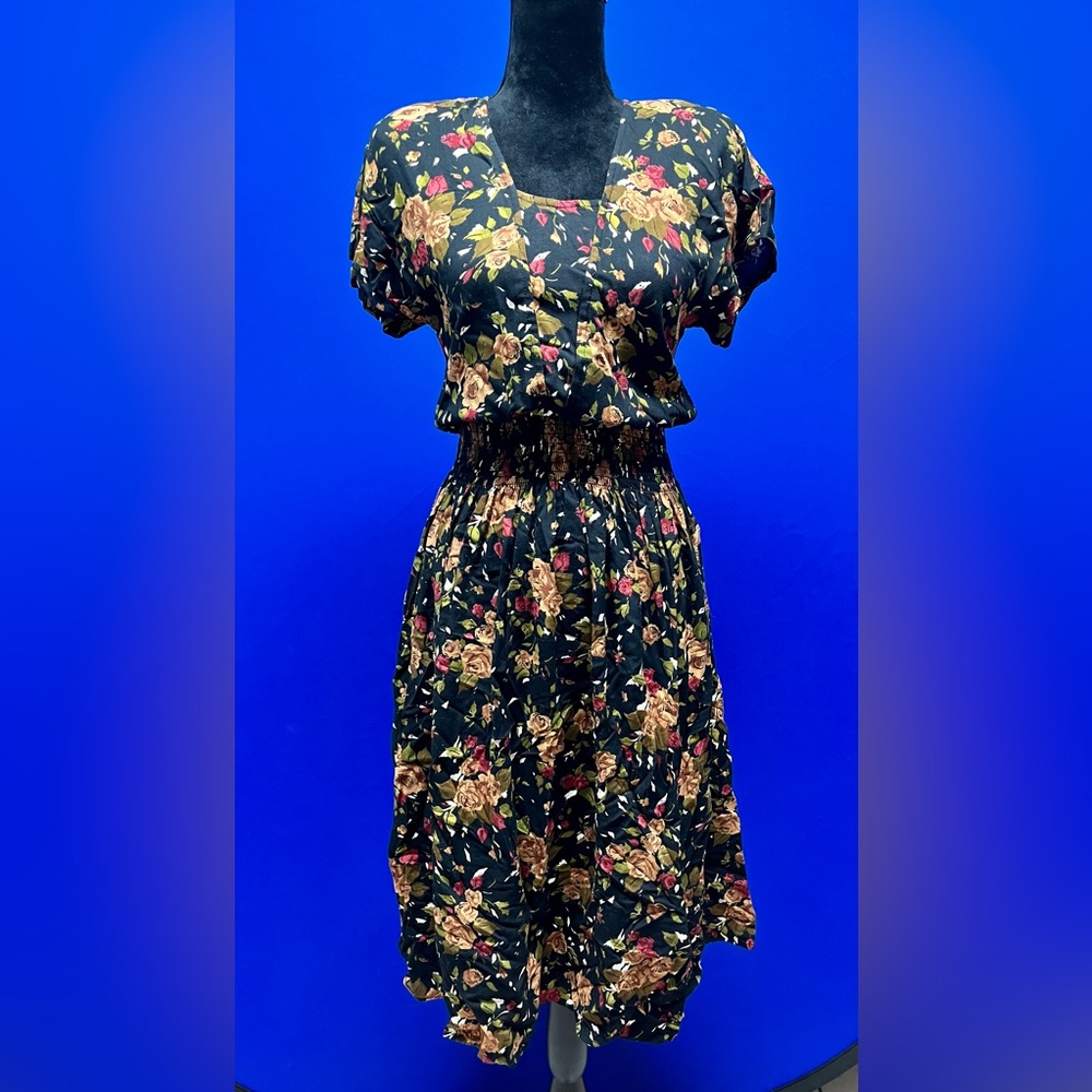 80s dark floral dress